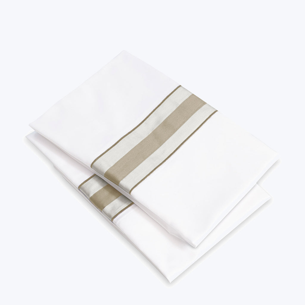 Dimora Sheets & Pillowcases, White/Khaki Pillowcase Pair / Standard