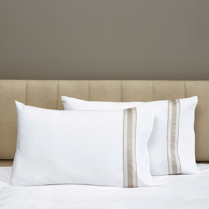 Dimora Sheets & Pillowcases, White/Khaki Pillowcase Pair / Standard