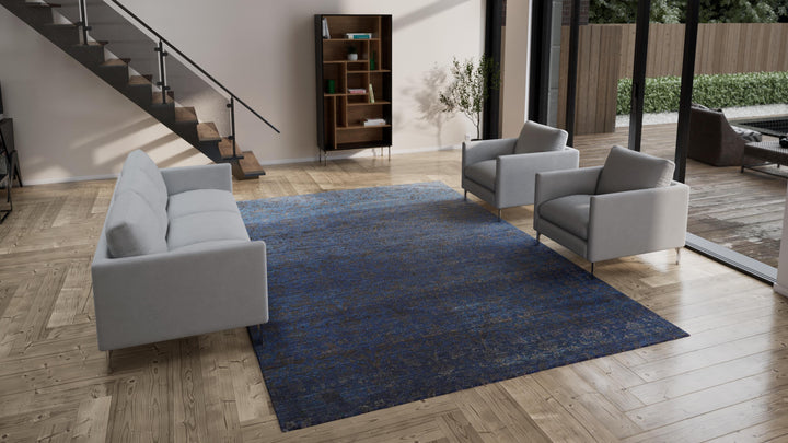 Blue Transitional Silk Rug - 9'10" x 13'09"