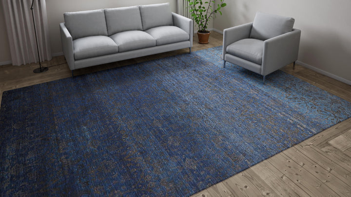 Blue Transitional Silk Rug - 9'10" x 13'09"