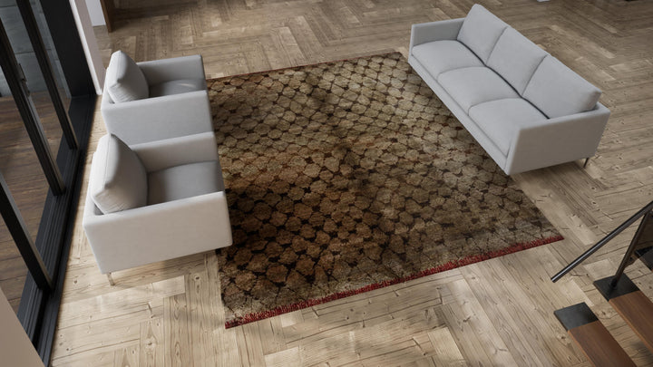 Brown Nu Vibrant Modern Tibetan Silk Rug - 9'1" x 11'11"