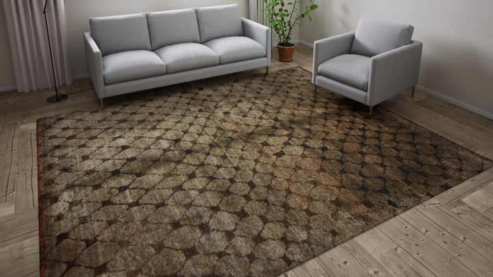 Brown Nu Vibrant Modern Tibetan Silk Rug - 9'1" x 11'11"