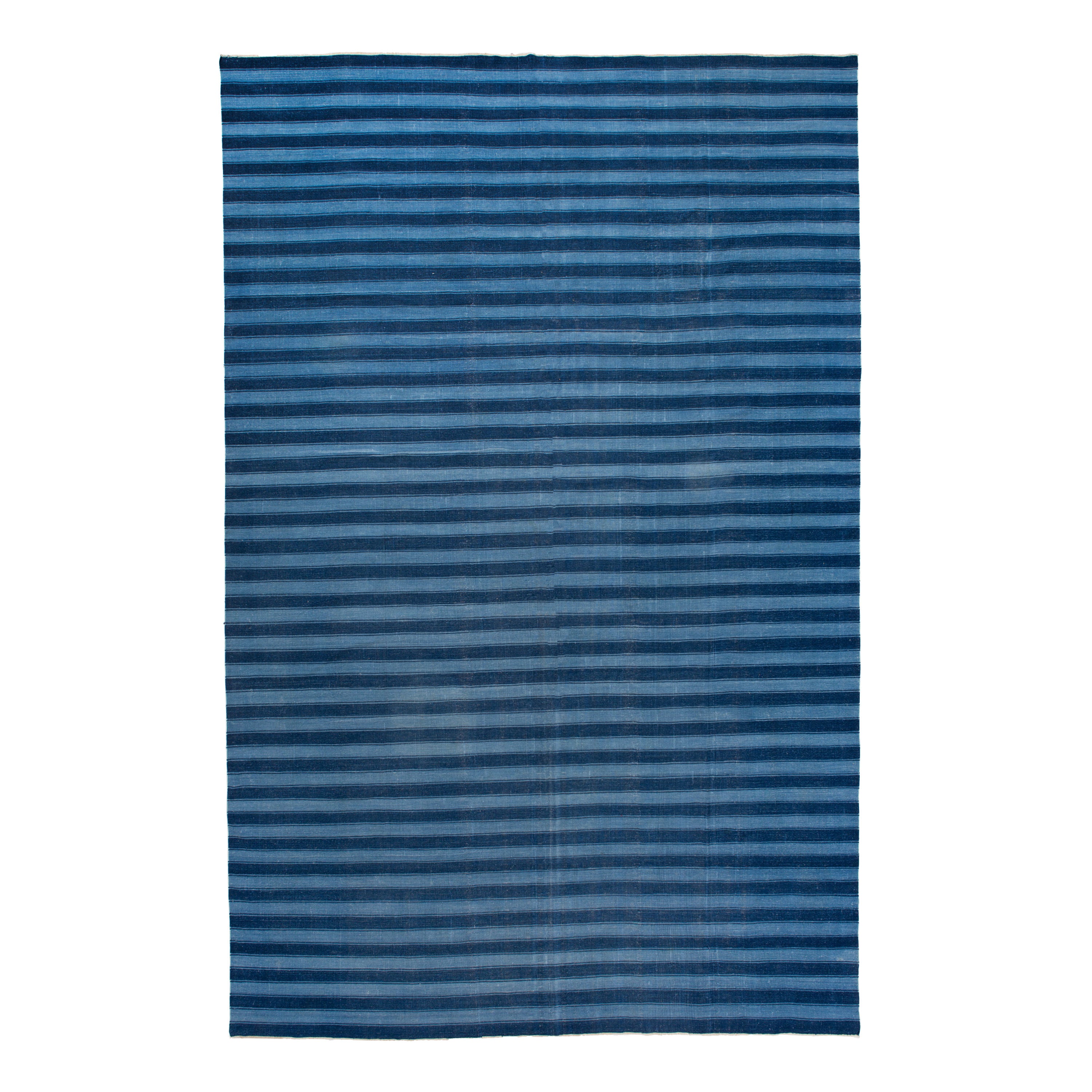 Blue Flatweave Cotton Rug - 10'6" x 16'