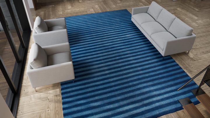 Blue Flatweave Cotton Rug - 10'6" x 16'