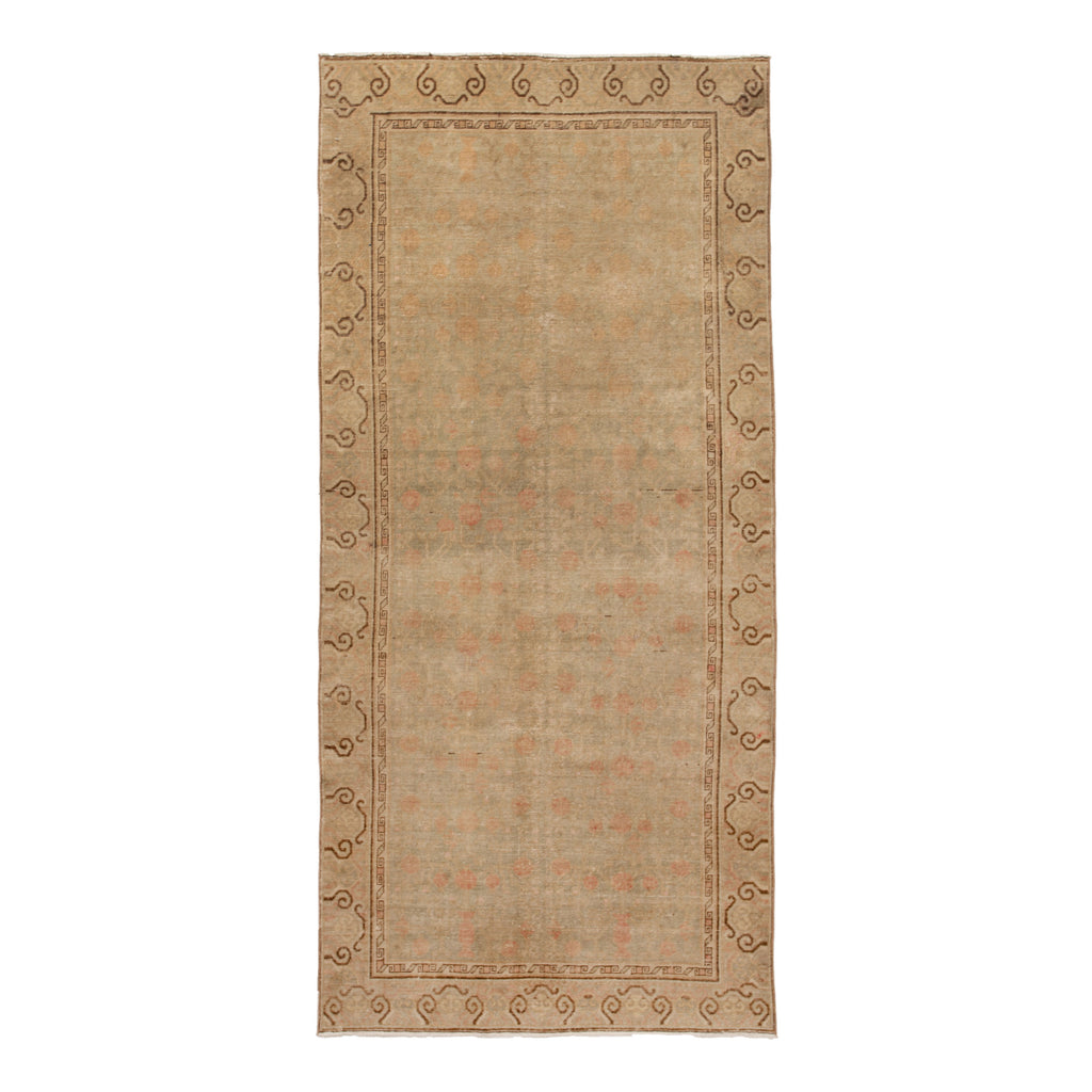 Beige Vintage Traditional Anatolian Wool Rug - 4'8" x 10'01"