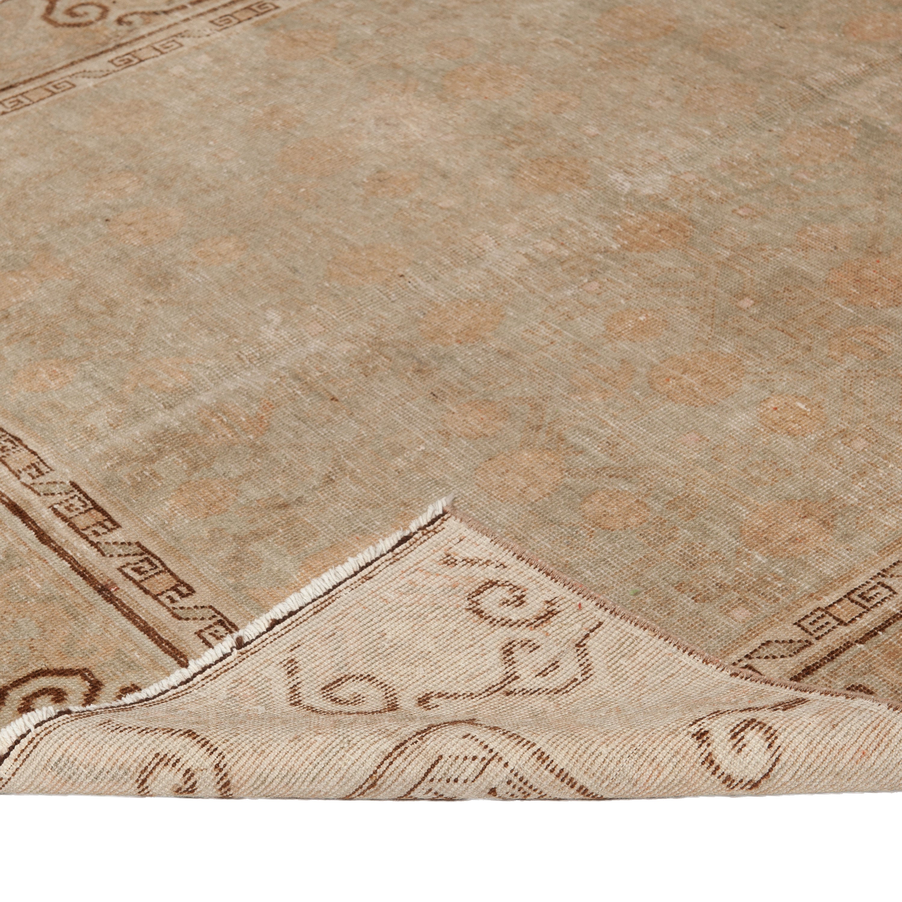 Beige Vintage Traditional Anatolian Wool Rug - 4'8" x 10'01"