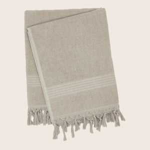 White textile item with knotted fringe detail on edge design - hover