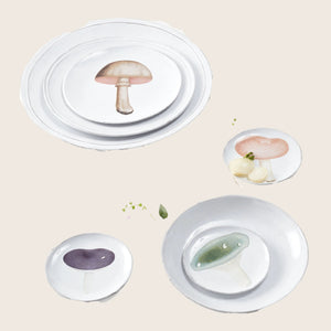 Handmade ceramic plate featuring a minimalist mushroom illustration. - hover