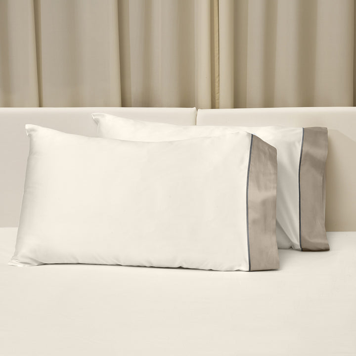 Luna Stella Sheets & Pillowcases, Ivory/Khaki Pillowcase Pair / Standard