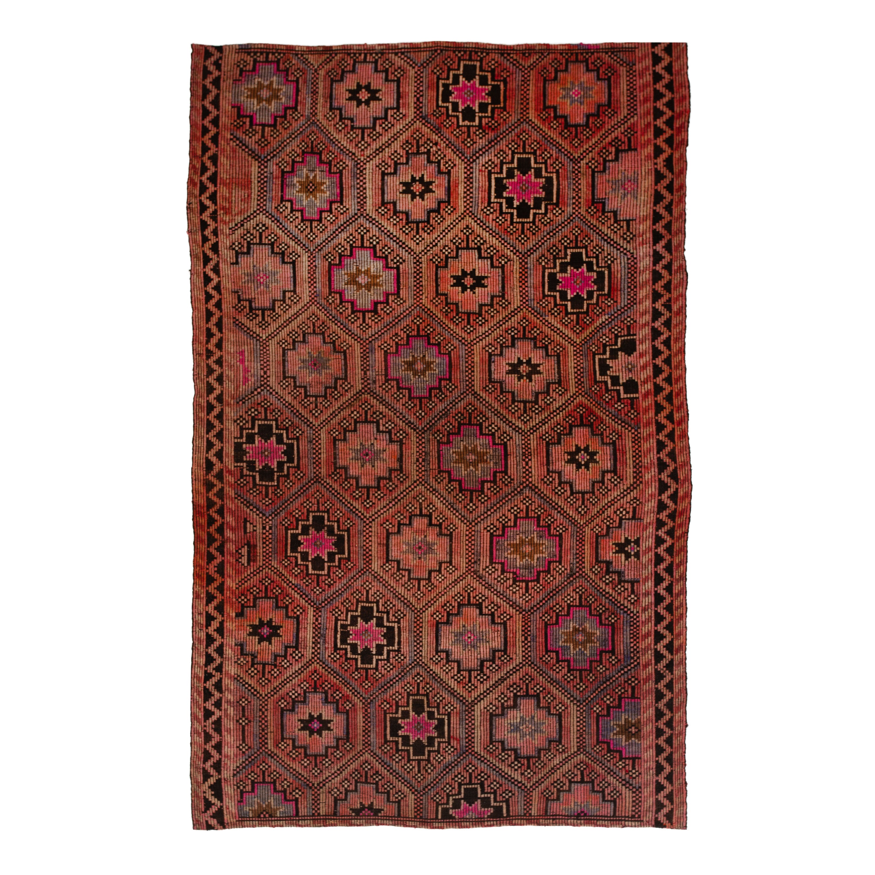 Brown Turkish Flatweave Wool Rug - 5'8" x 9'7"