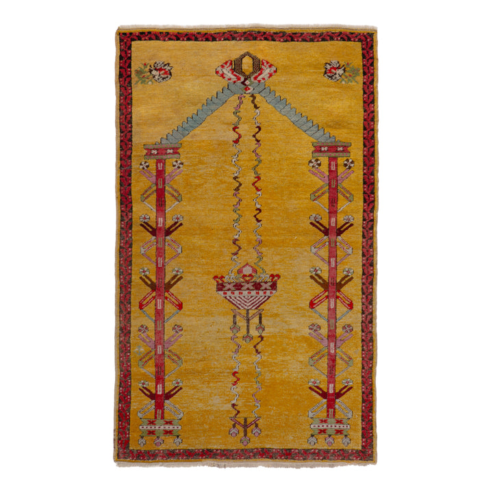 Yellow Vintage Traditional Wool Rug - 3'2" x 5'4"