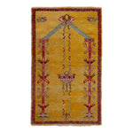 Yellow Vintage Traditional Wool Rug - 3'2" x 5'4"