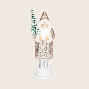 Santa Claus figurine with elongated body and glittery decoration
