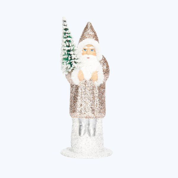 Santa Claus figurine with elongated body and glittery decoration