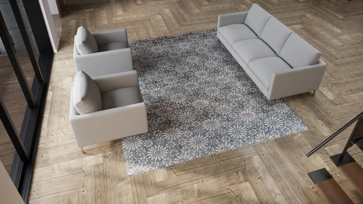 Blue Transitional Silk Rug - 9'1" x 11'7"