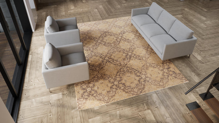 Beige Traditional Silk Rug - 8'10" x 11'9"