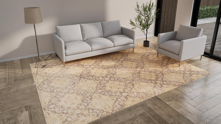 Beige Traditional Silk Rug - 8'10" x 11'9"