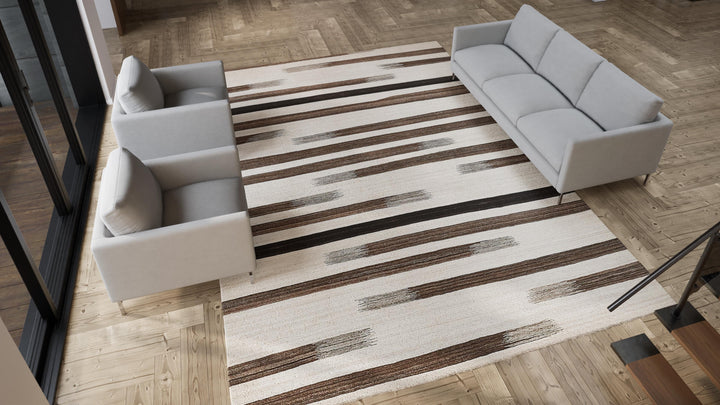 Brown & Cream Flatweave Wool Rug - 10' x 14'