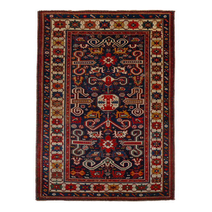 Blue Vintage Traditional Wool Rug - 3'11" x 5'1"
