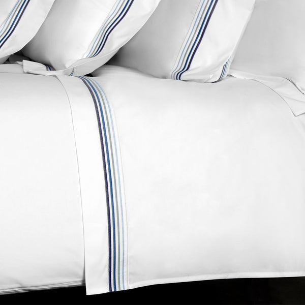 Casale Sheets & Pillowcases, White/Blue Flat Sheet / King