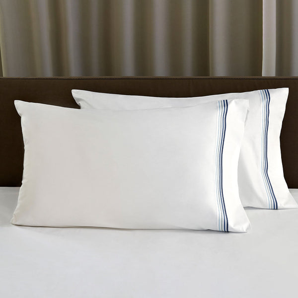 Casale Sheets & Pillowcases, White/Blue Pillowcase Pair / Standard