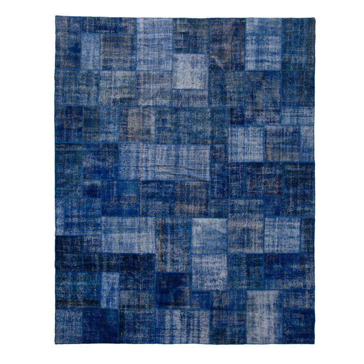 Blue Patchwork Wool Rug - 11'11" x 14'11"