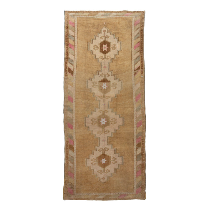 Beige Vintage Traditional Wool Rug - 6' x 13'10"