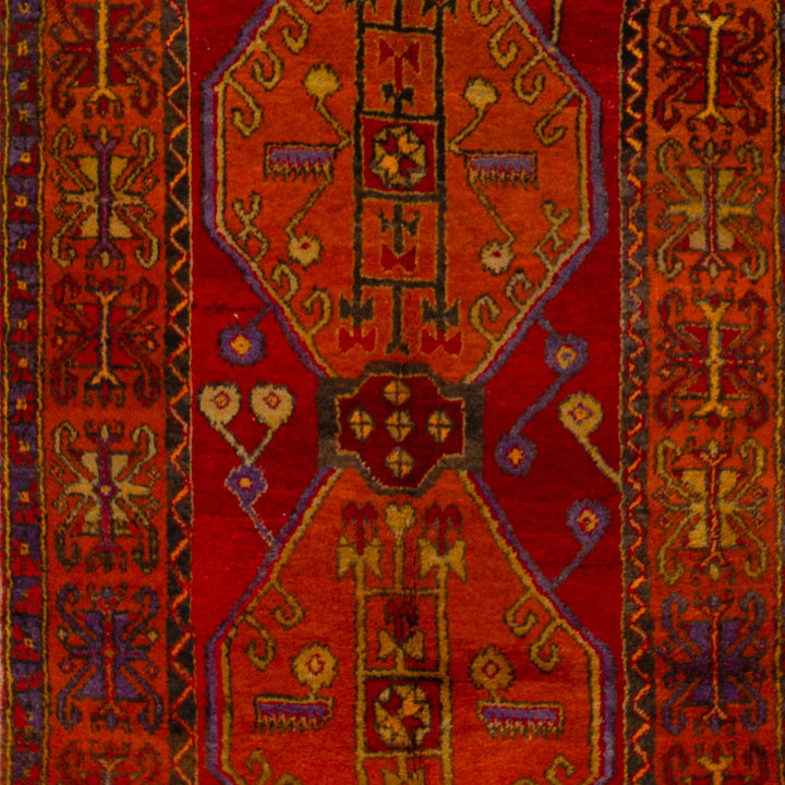 Red Vintage Traditional Anatolian Wool Rug - 4'6" x 11'2"