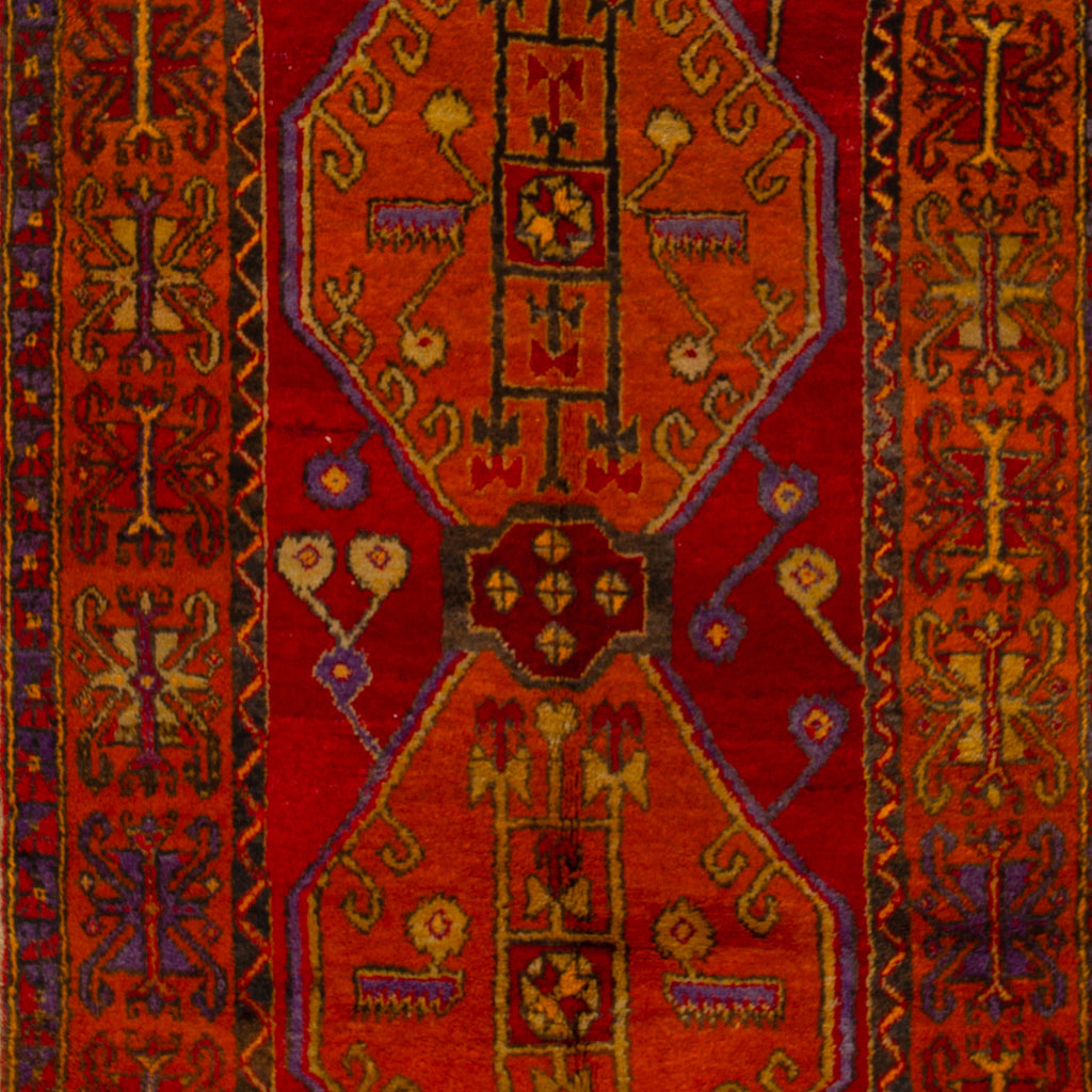 Red Vintage Traditional Anatolian Wool Rug - 4'6" x 11'2"