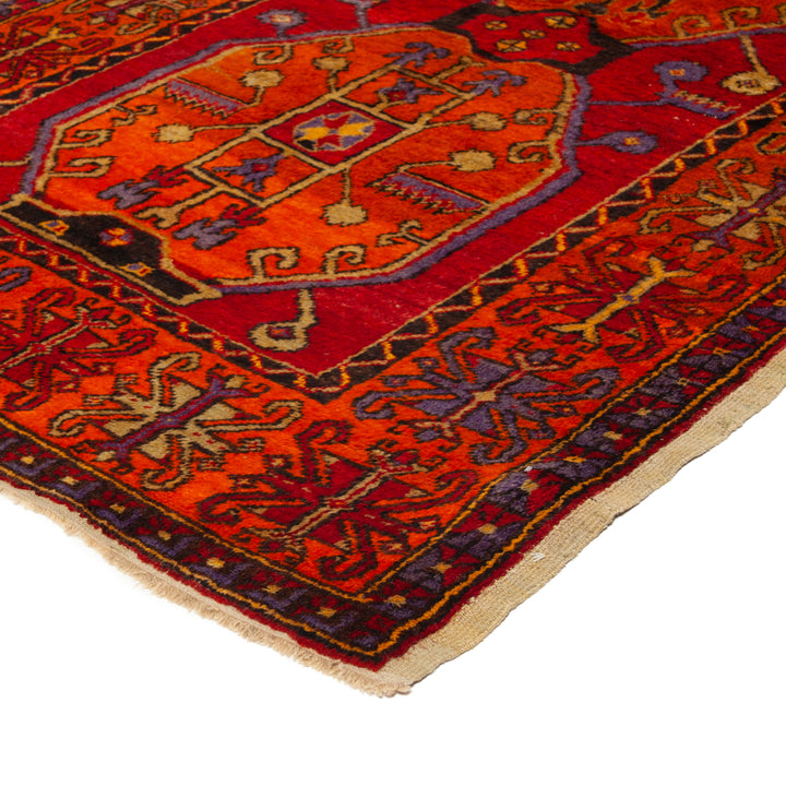 Red Vintage Traditional Anatolian Wool Rug - 4'6" x 11'2"