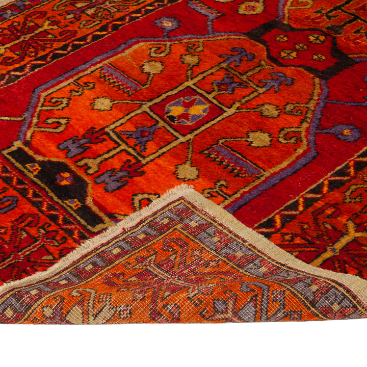 Red Vintage Traditional Anatolian Wool Rug - 4'6" x 11'2"