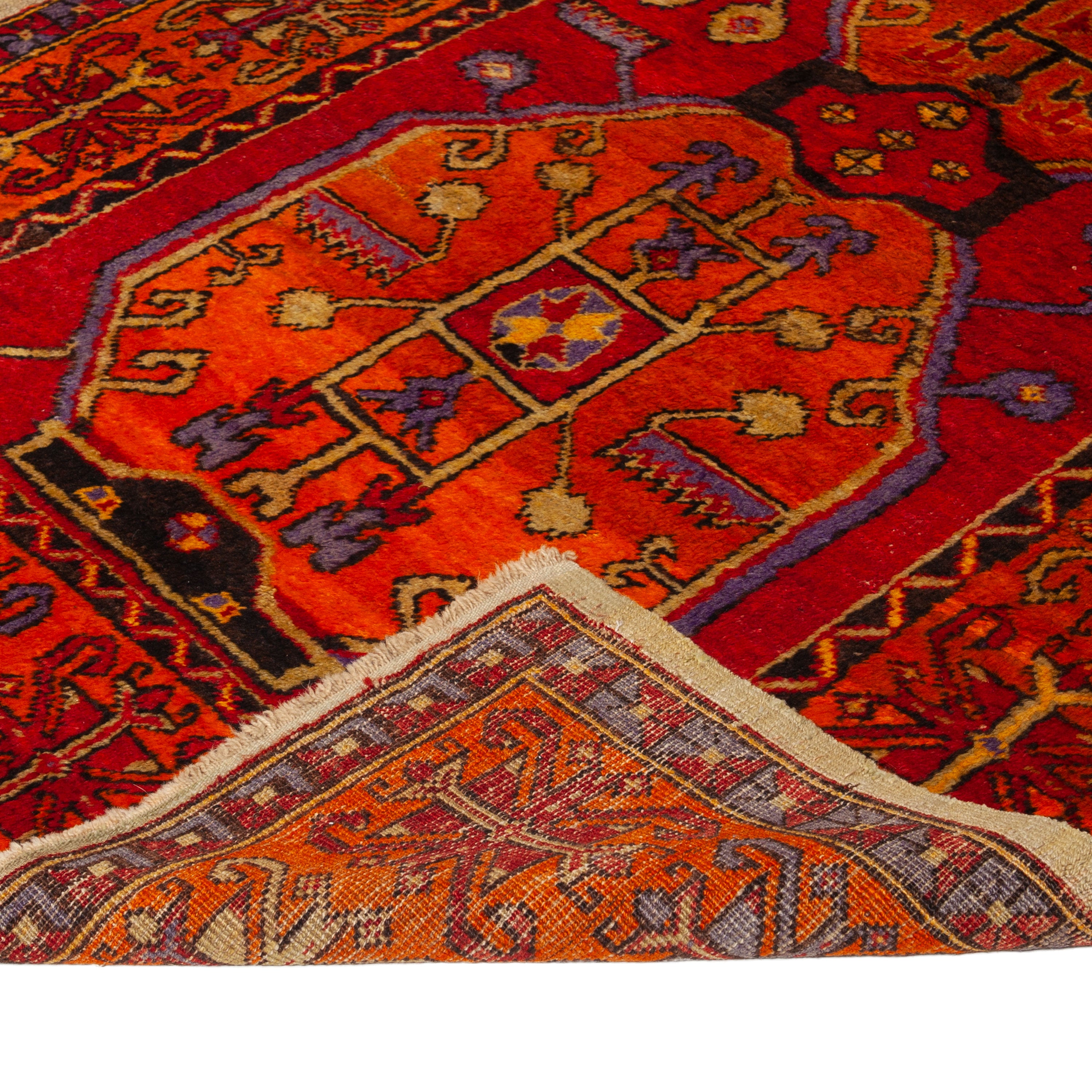 Red Vintage Traditional Anatolian Wool Rug - 4'6" x 11'2"