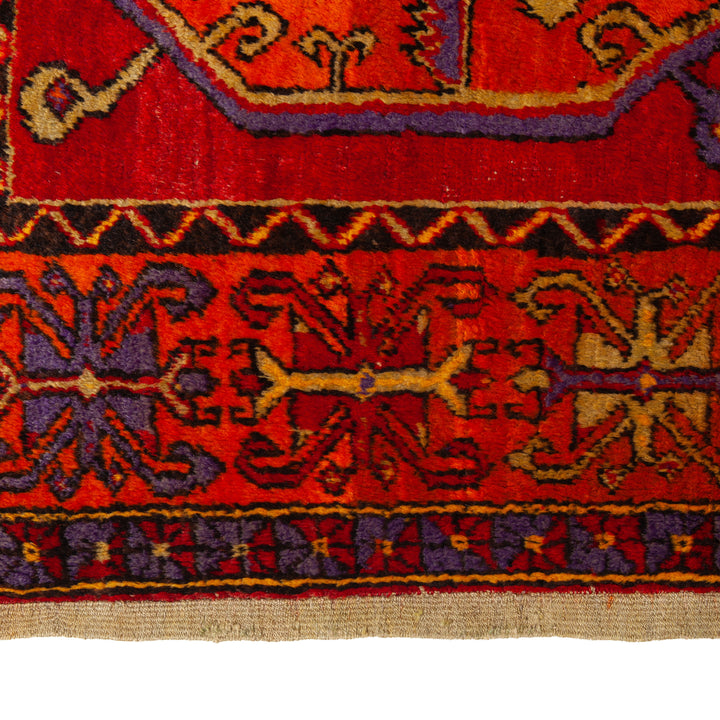 Red Vintage Traditional Anatolian Wool Rug - 4'6" x 11'2"