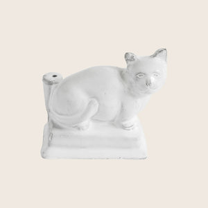 White ceramic cat figurine with glossy finish and functional design.