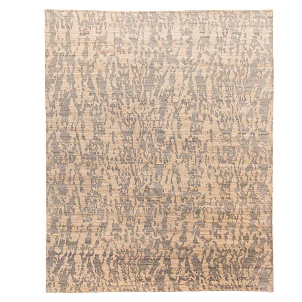 Beige Modern Tibetan Wool Silk Blend Rug - 9' x 11'9"