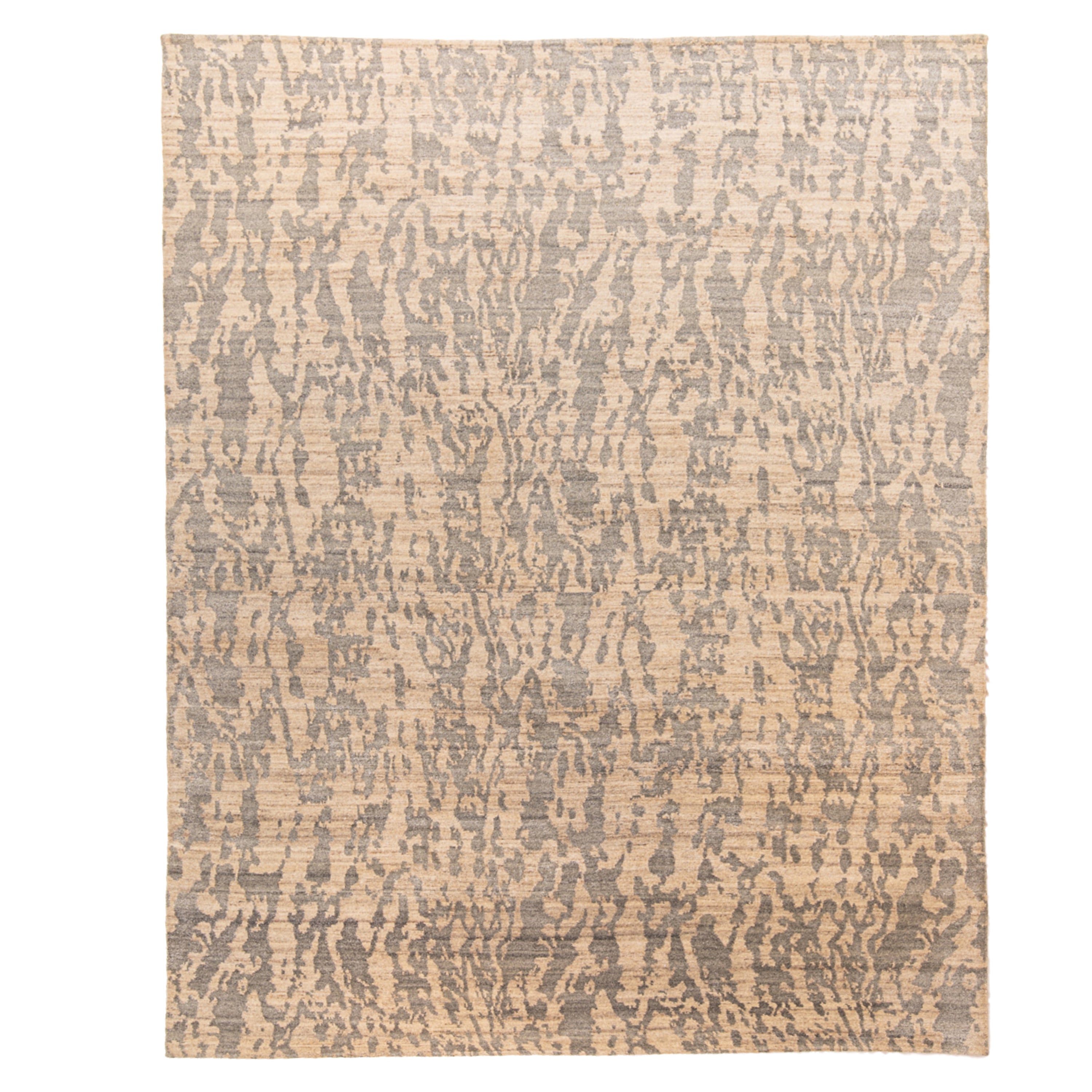 Beige Modern Tibetan Wool Silk Blend Rug - 9' x 11'9"