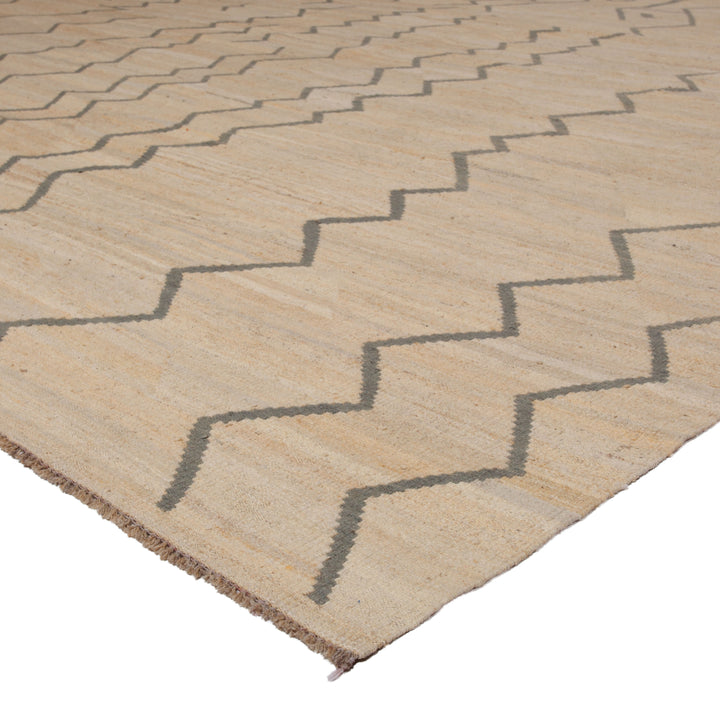Beige Flatweave Wool Rug - 10' x 13'