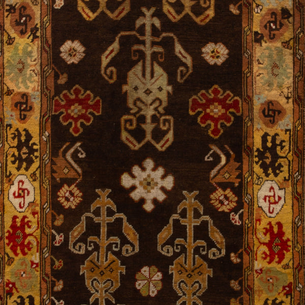 Brown Vintage Traditional Wool Rug - 3'10" x 12'