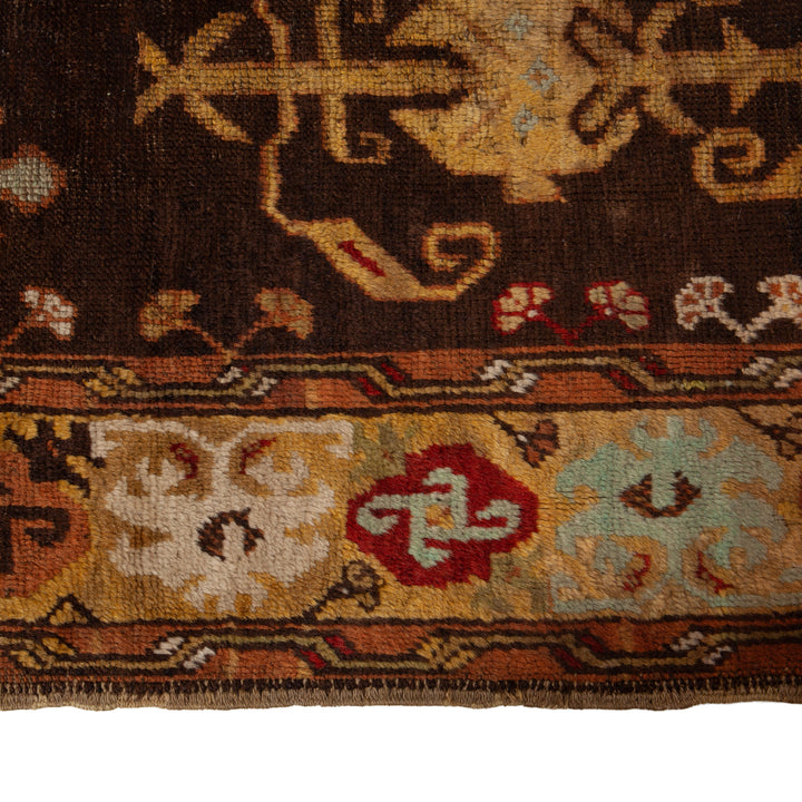 Brown Vintage Traditional Wool Rug - 3'10" x 12'