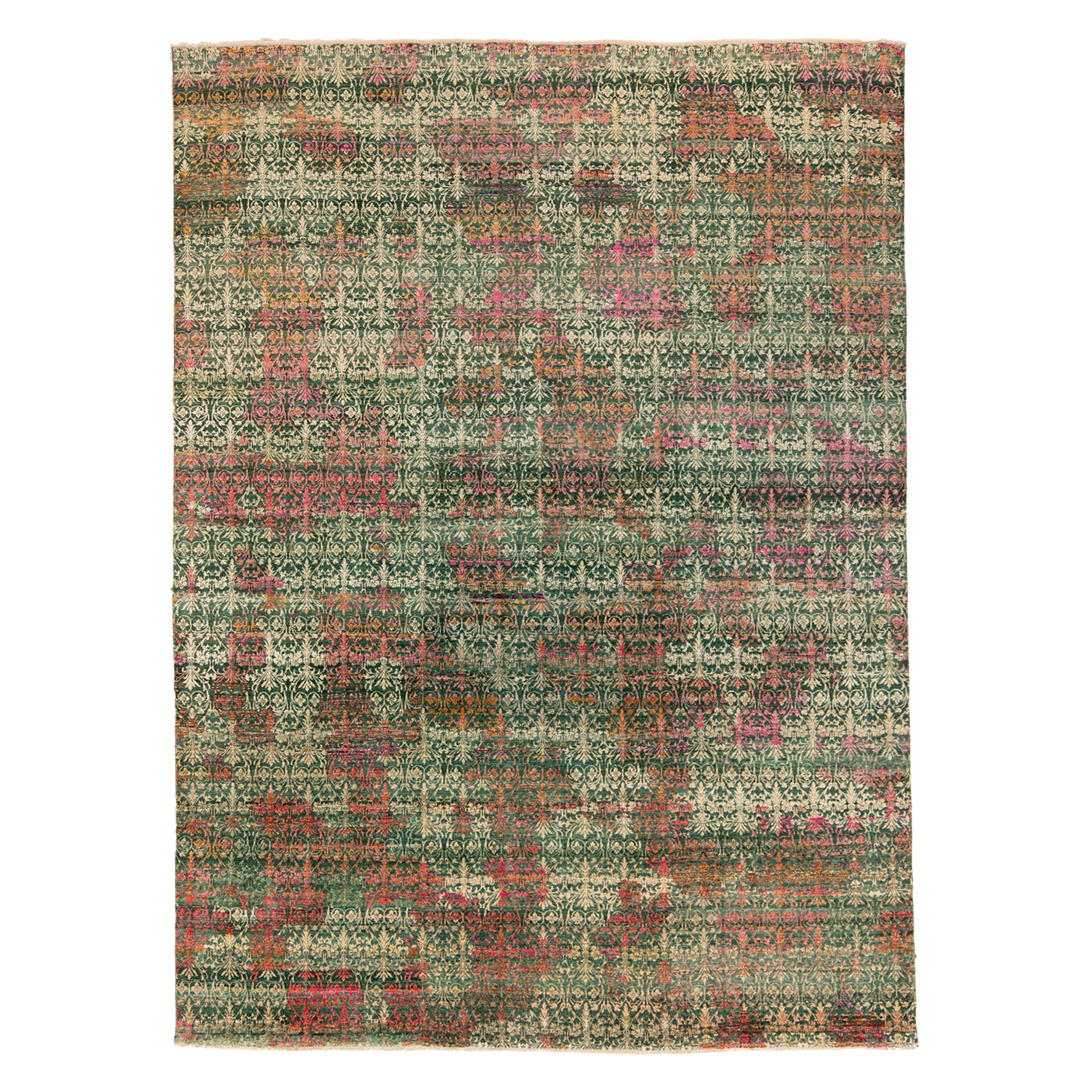 Green Transitional Wool Silk Blend Rug - 8'10" x 12'01"