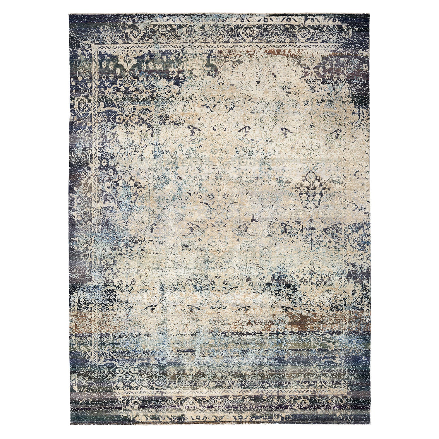 Multicolored Transitional Wool Silk Blend Rug - 8'1" x 12'2"