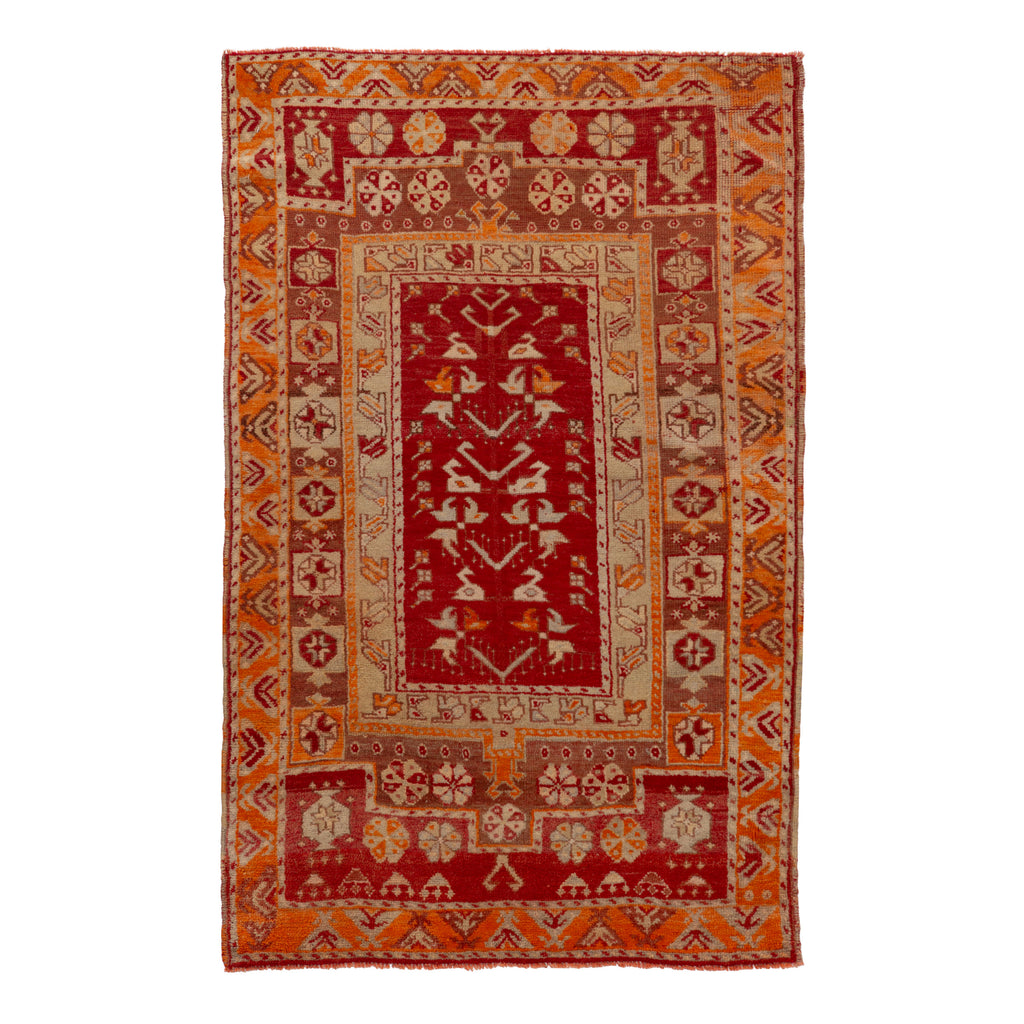 Red Vintage Traditional Wool Rug - 3'10" x 5'8"