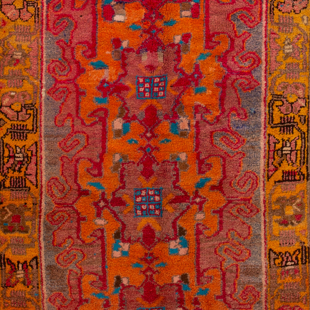 Orange Vintage Traditional Anatolian Wool Rug - 4'2" x 13'9"