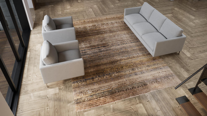 Brown Transitional Wool Silk Blend Rug - 8'8" x 12'11"