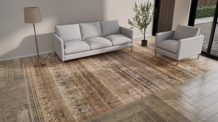 Brown Transitional Wool Silk Blend Rug - 8'8" x 12'11"