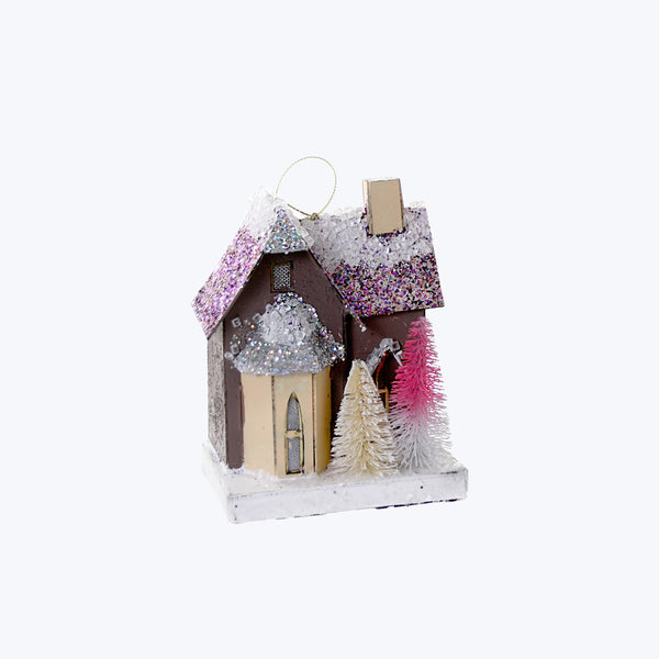 Assorted Mini Wintertide Glitter House Ornament Brown