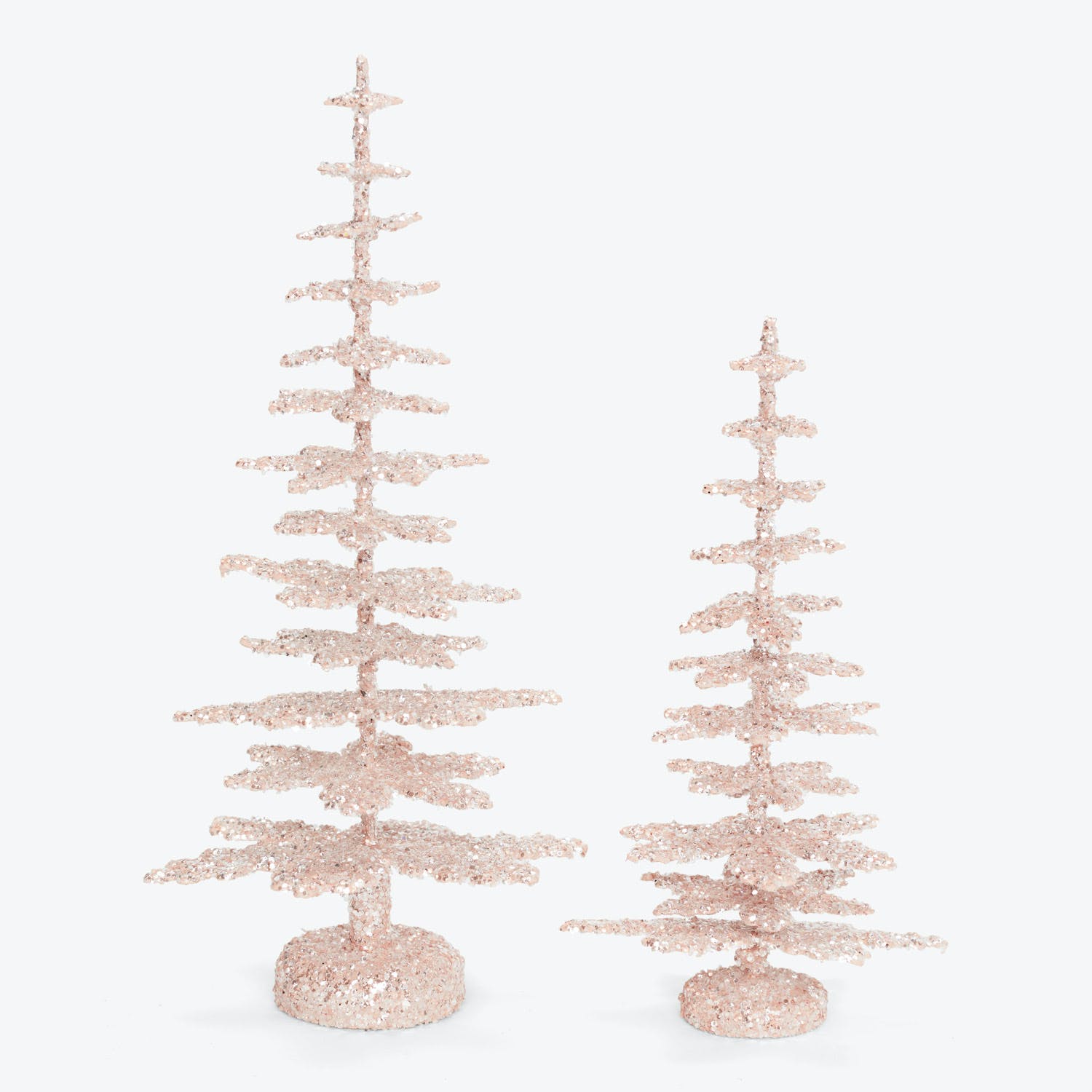 Elegant pastel Christmas tree decorations with shimmering glitter finish.