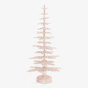 Stylized artificial pink tree with glitter for festive decor display.