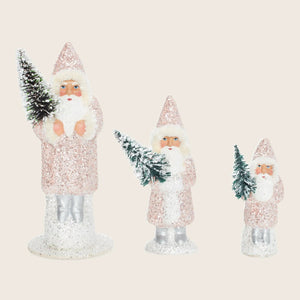 Vintage Santa Claus Christmas figure covered in glittering snow decor. - hover
