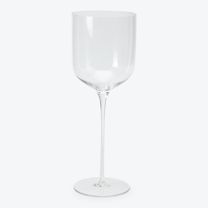 Classic clear wine glass with elegant design on white background.